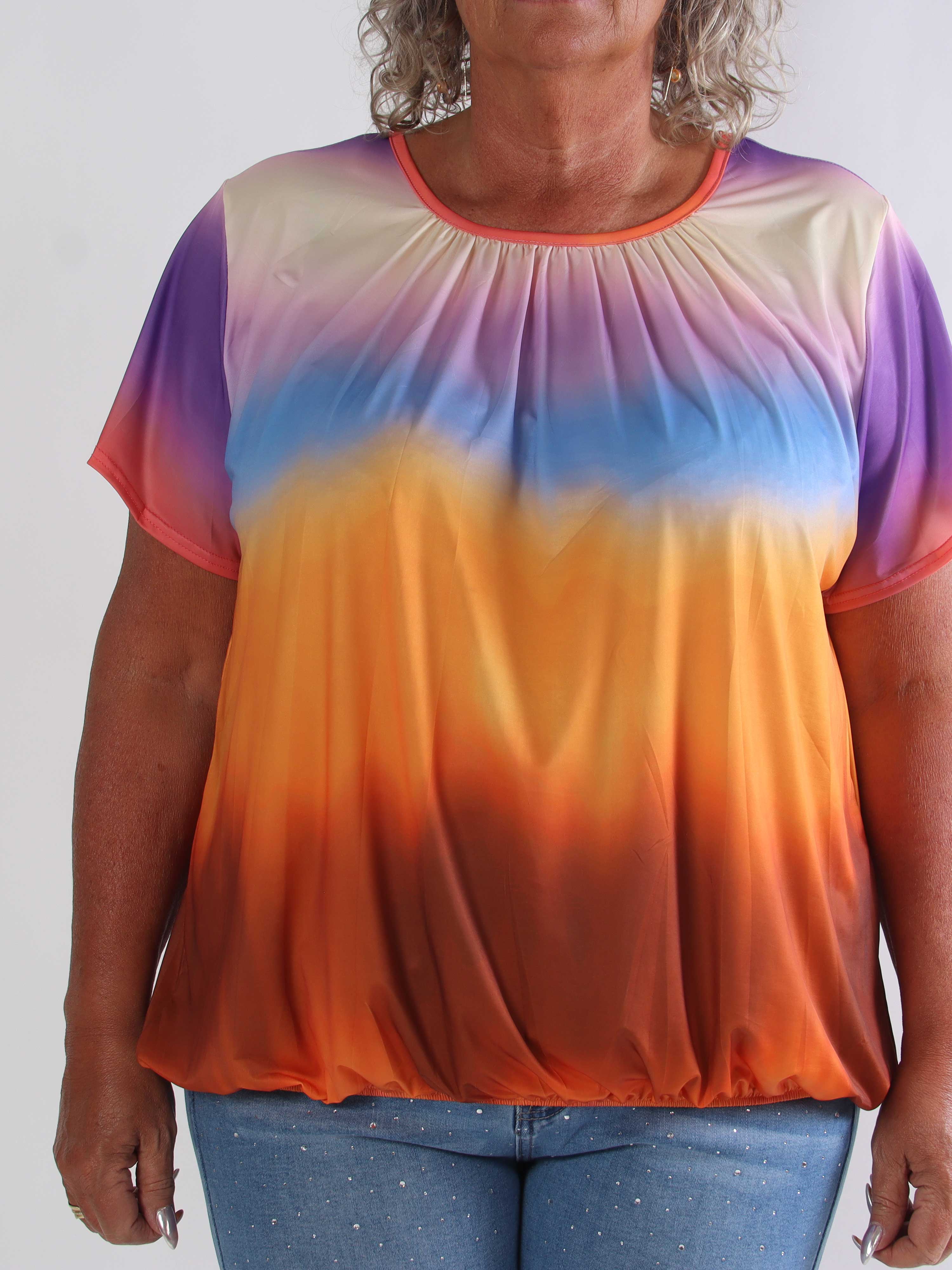 Miracle Batik - Plus size t-shirt i faded farver med elastik for enden